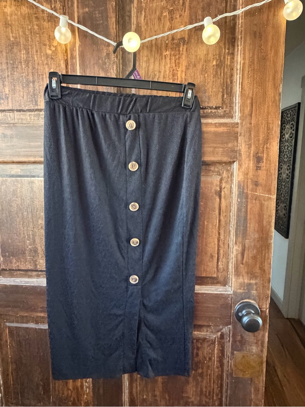 A. Byer Black Midi Skirt with Contrast Buttons